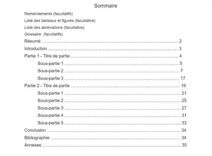 Sommaire de votre mémoire