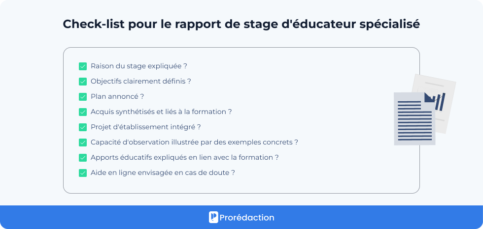 Check-list pour le rapport de stage d'éducateur spécialisé