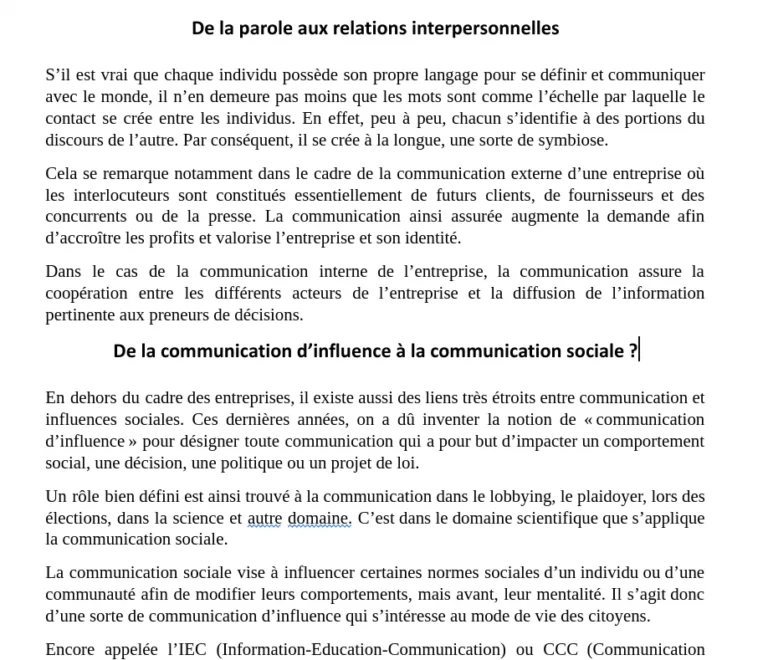 Exemple d'une dissertation : Communication et Influences sociales