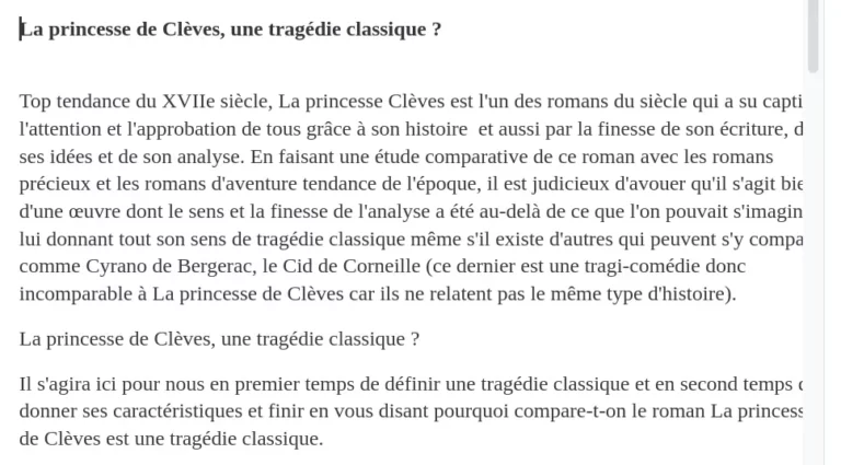 Exemple d'une Dissertation : La princesse de Clèves, une tragédie classique