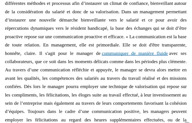 Exemple d’un mémoire : Accompagner et mobiliser une équipe pluridisciplinaire afin d’améliorer la qualité d’accueil des usagers d’une Mas.