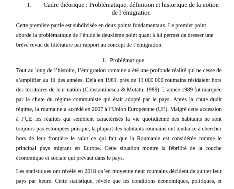 Exemple d’un mémoire : Emigrations des roumains en belgique et leurs motivations