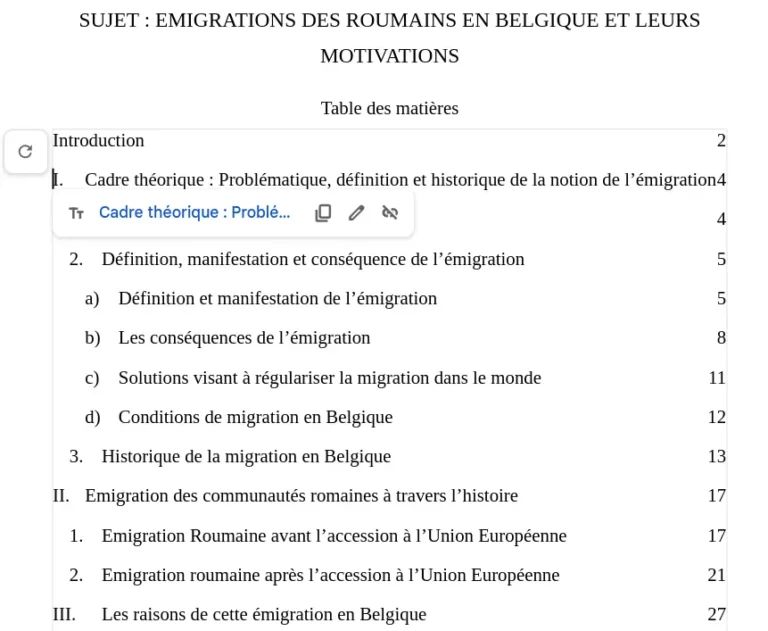 Exemple d’un mémoire : Emigrations des roumains en belgique et leurs motivations