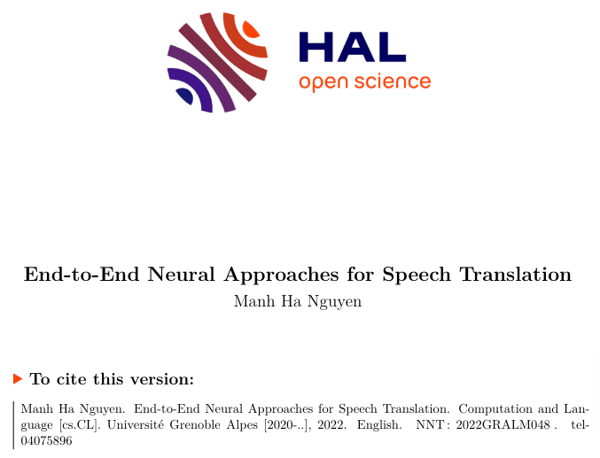 End-to-End Neural Approaches for speech translation