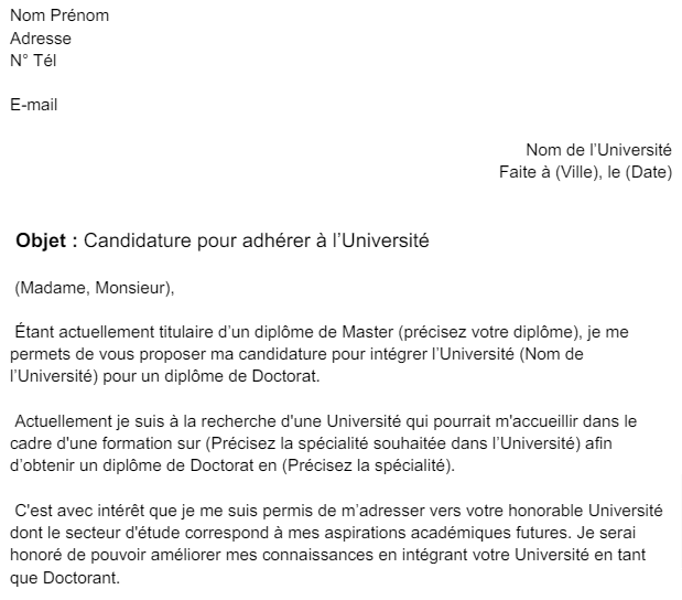 Exemple de lettre de motivation pour l'admission à l'université