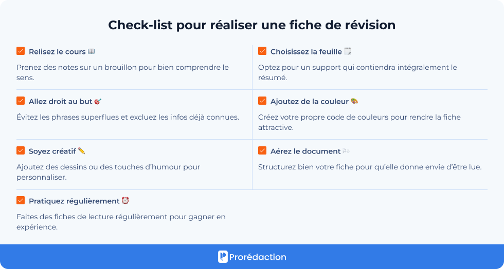 Check-list pour réaliser une fiche de révision
