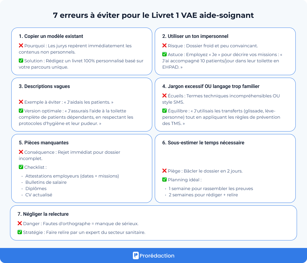 7 erreurs à éviter pour le Livret 1 VAE aide-soignant