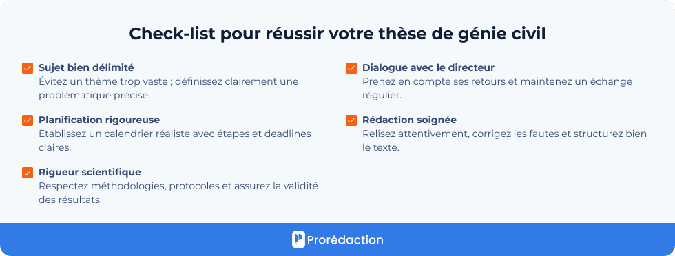 Check-list pour réussir votre thèse de génie civil