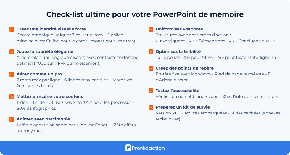 Check-list ultime pour un PowerPoint de mémoire