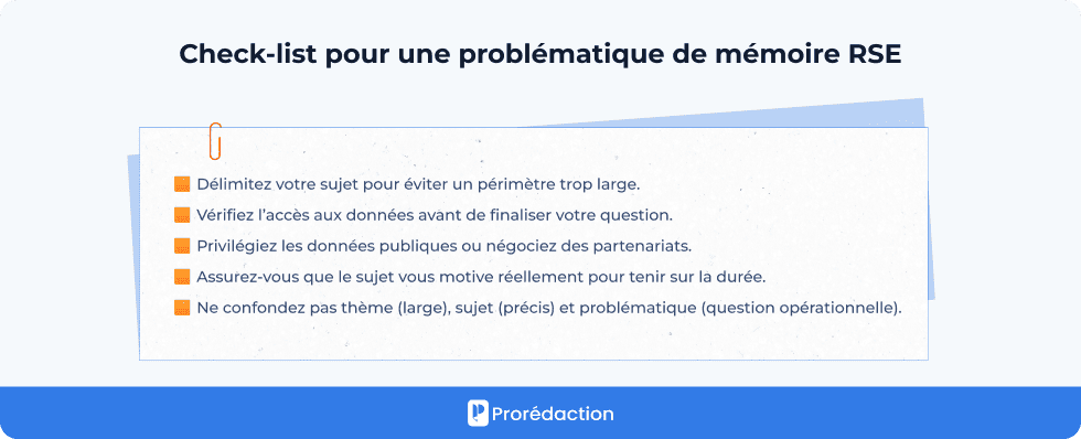 Check-list pour une problématique de mémoire RSE
