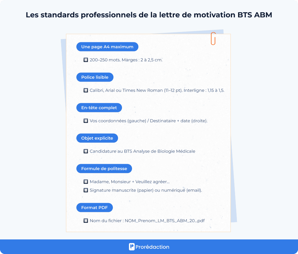 Les standards professionnels de la lettre de motivation BTS ABM